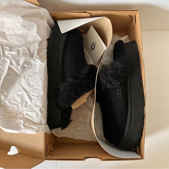 UGG Disquette Platform Slippers Sheepskin And Suede Women's Size 9 Black 1122550 - Picture 13 of 14